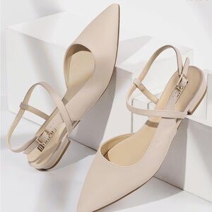 Pointed Toe Cream Slingback Flat
